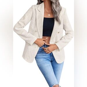 Blazer Jacket Plaid Fully-Lined Business Casual Lapel Elegant Coat with Pocket